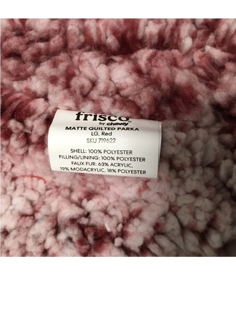 Frisco L Dog Winter Coat Red Parka Faux Fur Trim Hood Faux Sherpa Lined Jacket